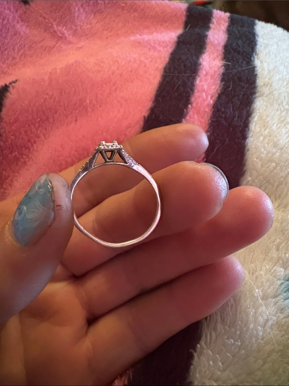 Zales Silver-Tone Square-Cut Halo Engagement Ring with Pavé Shoulders